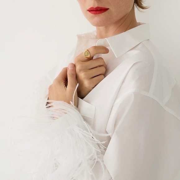 J.Crew Feather Trim Cotton Poplin Button Up Shirt With Collar White - Picture 5 of 16